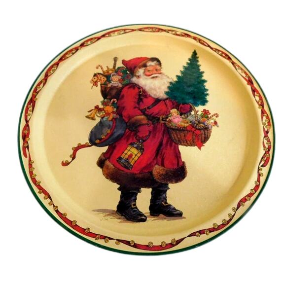 Vintage Potpourri Press Christmas Santa Claus Metal Tray - Picture 1 of 8